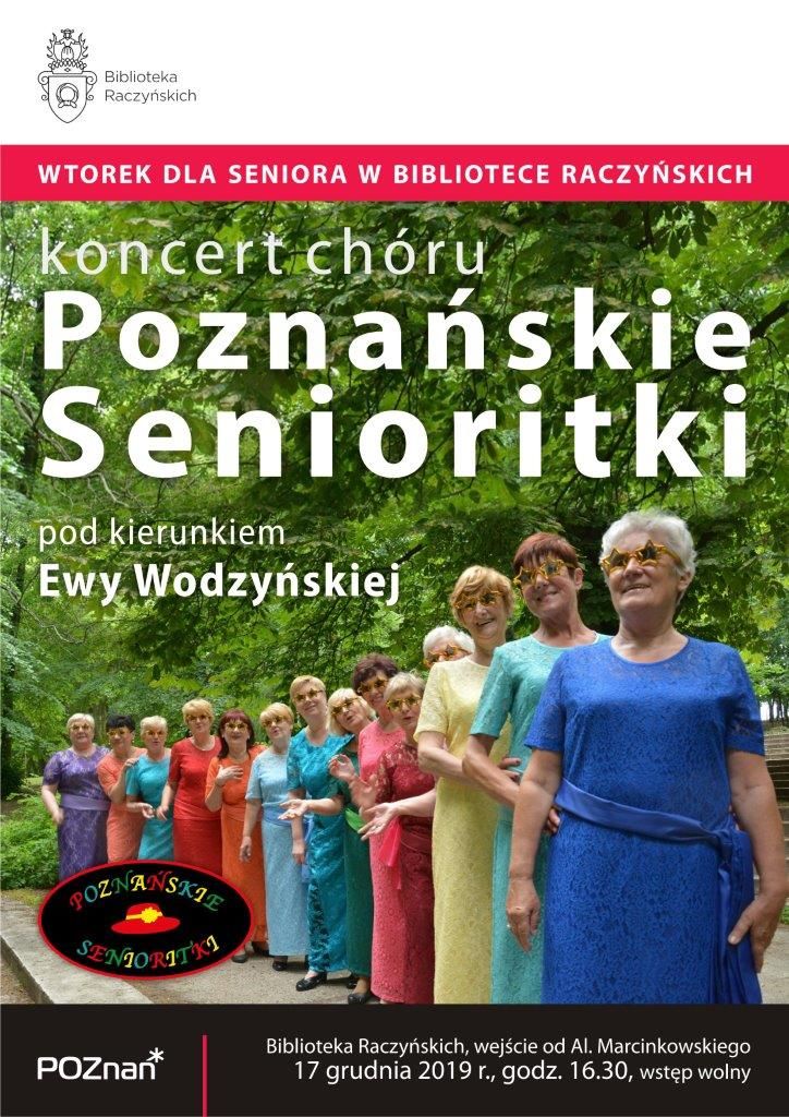 Plakat zapraszający na koncert chórku Poznańskie Senioritki