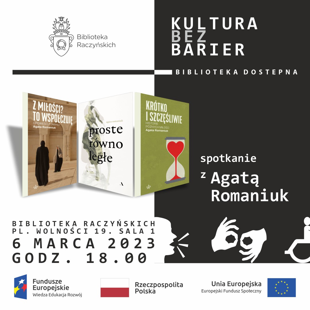 Trzy okładki książek Agaty Romaniuk na czarno-białym tle