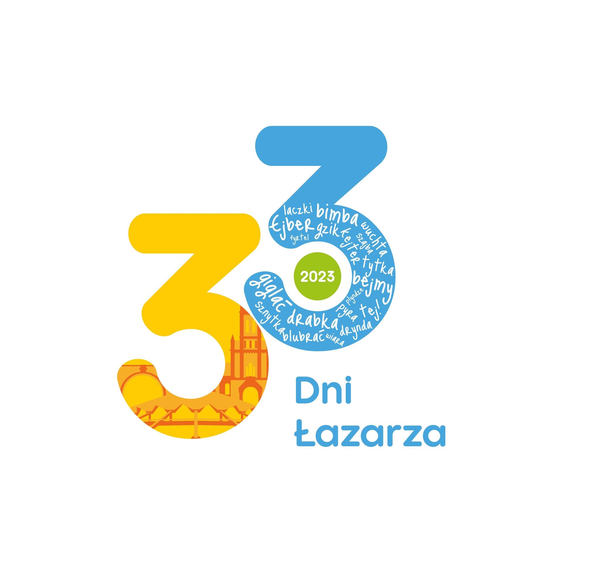 Logotyp trzydziestych trzecich Dni Łazarza składa się z liczby 33. Jedna trójka w kolorze żółtym zawiera elementy łazarskiej architektury, na przykład Arenę, druga trójka w niebieskim kolorze - słowa z poznańskiej gwary.