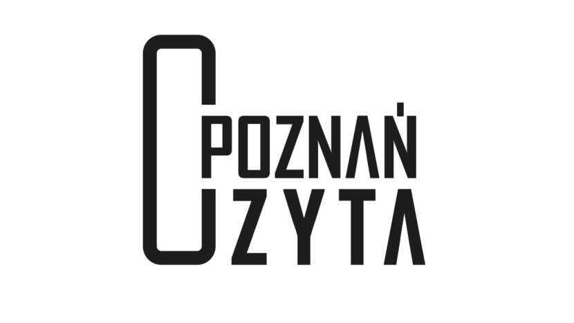 Logotyp cyklu. Na białym tle czarny napis Poznań czyta w dwóch wersach. Duża litera C spina dwa wersy tekstu.
