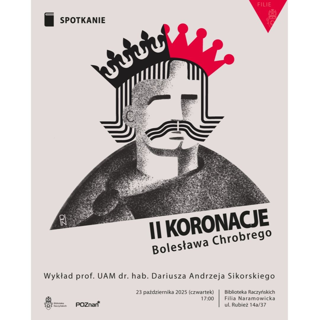 Obrazek do wydarzenia, rysunkowy wizerunek króla, na głowie korona w dwóch kolorach, czerwonym i czarnym, i o dwóch różnych ozdobnych sposobach wykończenia.
