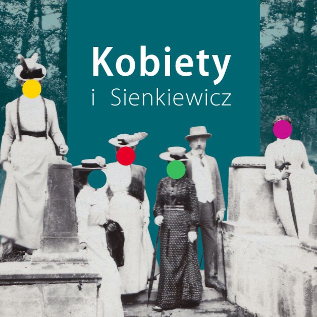 Grafika do wydarzenia przedstawia czarnobiałą fotografię na turkusowym tle. Na fotografii dziewiętnastowieczna rodzina na kamiennych schodach. Kobiety mają kolorowe kółka w miejscu twarzy.