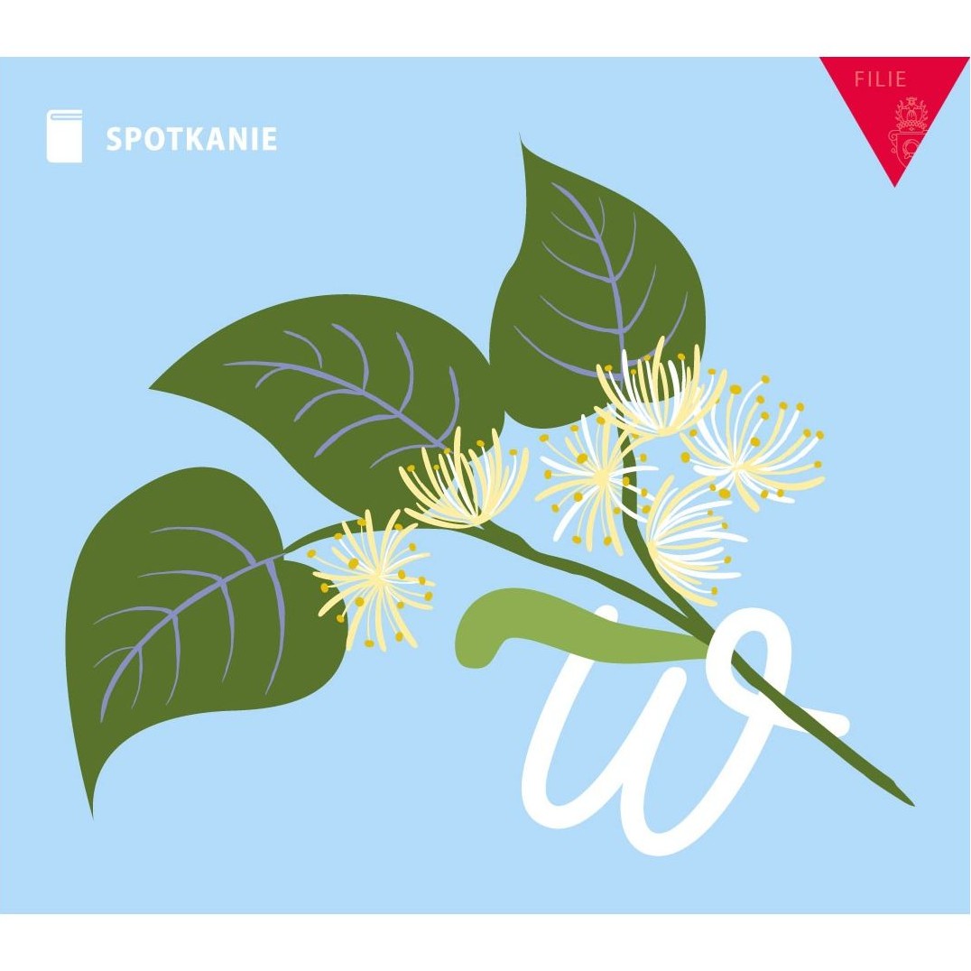 Obrazek do wydarzenia, na błękitnym tle narysowana gałązka z zielonymi liśćmi, żółtymi delikatnymi kwiatami i owinięta wokół łodyki literą w.