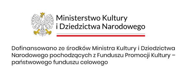 Logotyp Ministerstwa Kultury i Dziedzictwa Narodowego. Biały orzeł z żółtą koroną, dziobem i pazurami obok nazwa ministerstwa i informacja o dofinansowaniu