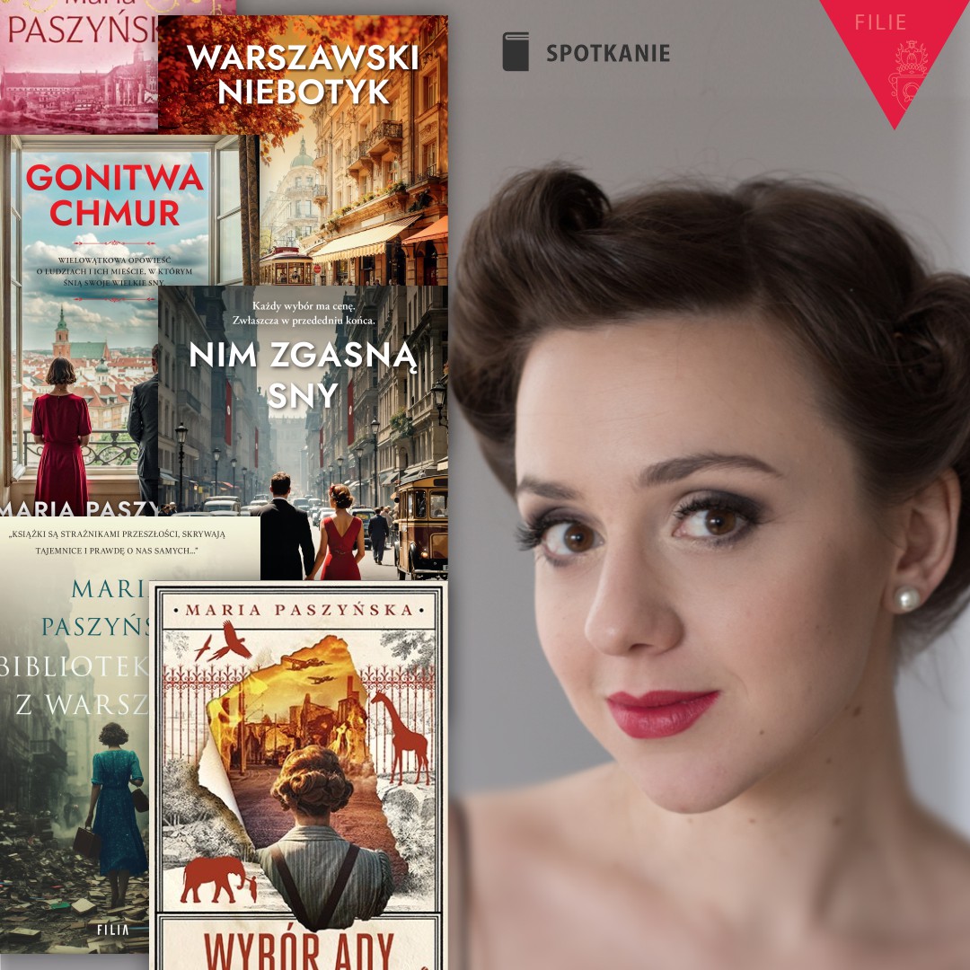 Obrazek do wydarzenia, fotografia młodej kobiety z fryzurą z połowy dwudziestego wieku. Obok okładki książek z wizerunkami kobiet między innymi w scenerii powojennego miasta.
