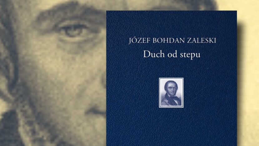 Obrazek do wydarzenia, w tle rycina, wizerunek dziewiętnastowiecznego mężczyzny, z przodu granatowa okładka książki z tytułem Duch od stepu.