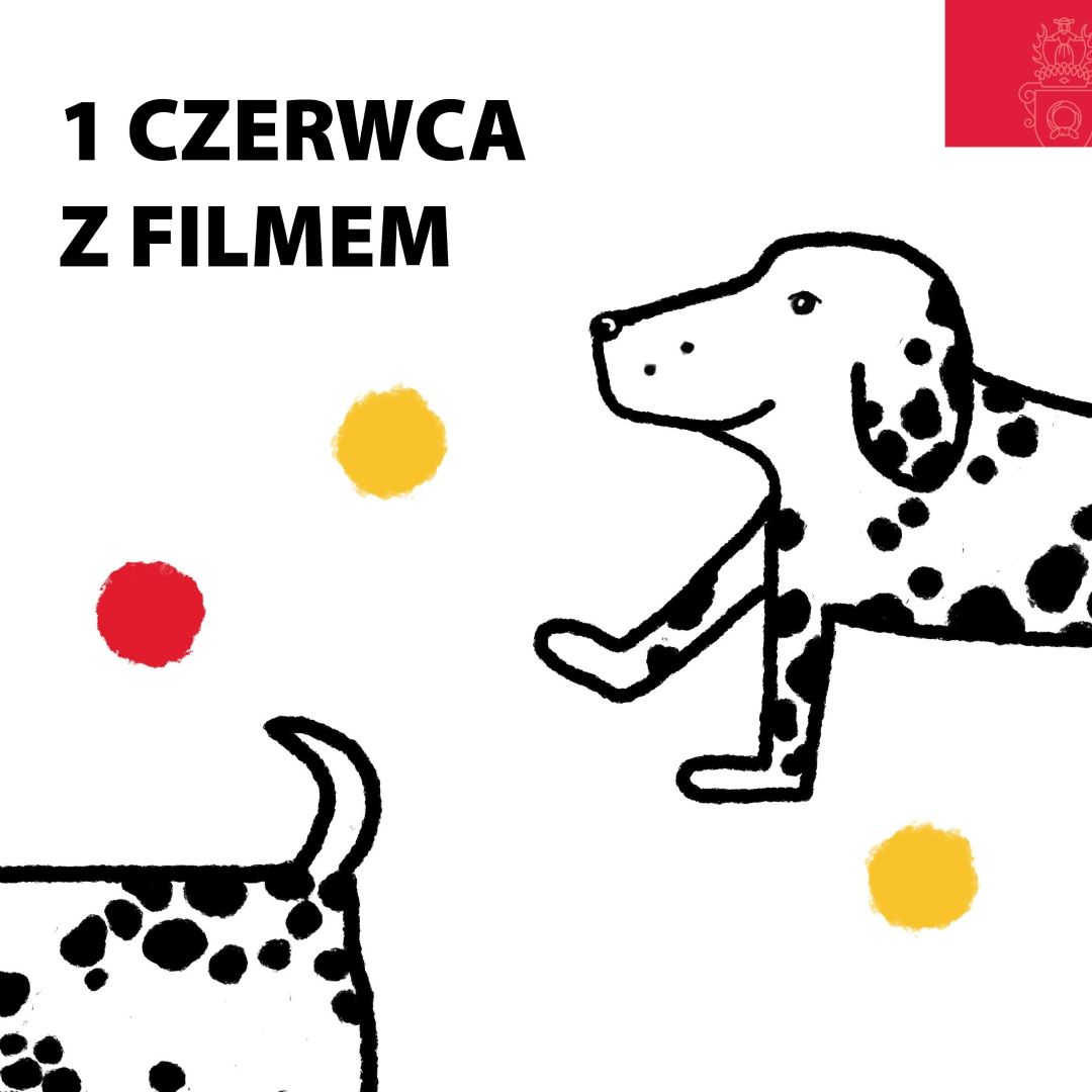 Obrazek do wydarzenia. Na białym tle rysunek pieska w czarne ciapki, widać dwa fragmenty psa, z lewej jego tylny fragment kończy się na krawędzi obrazka, z prawej wychodzi przód psa z uśmiechniętym pyszczkiem. Obok kolorowe kropki