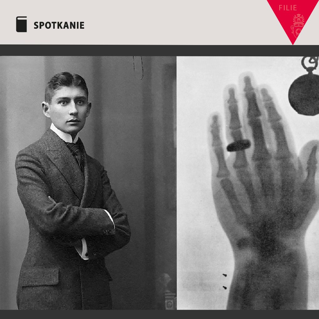 Obrazek do wydarzenia. Po lewej stronie dawna, czarno-biała fotografia młodego mężczyzny w garniturze, po prawej zdjęcie wyglądające jak rentgen dłoni.
