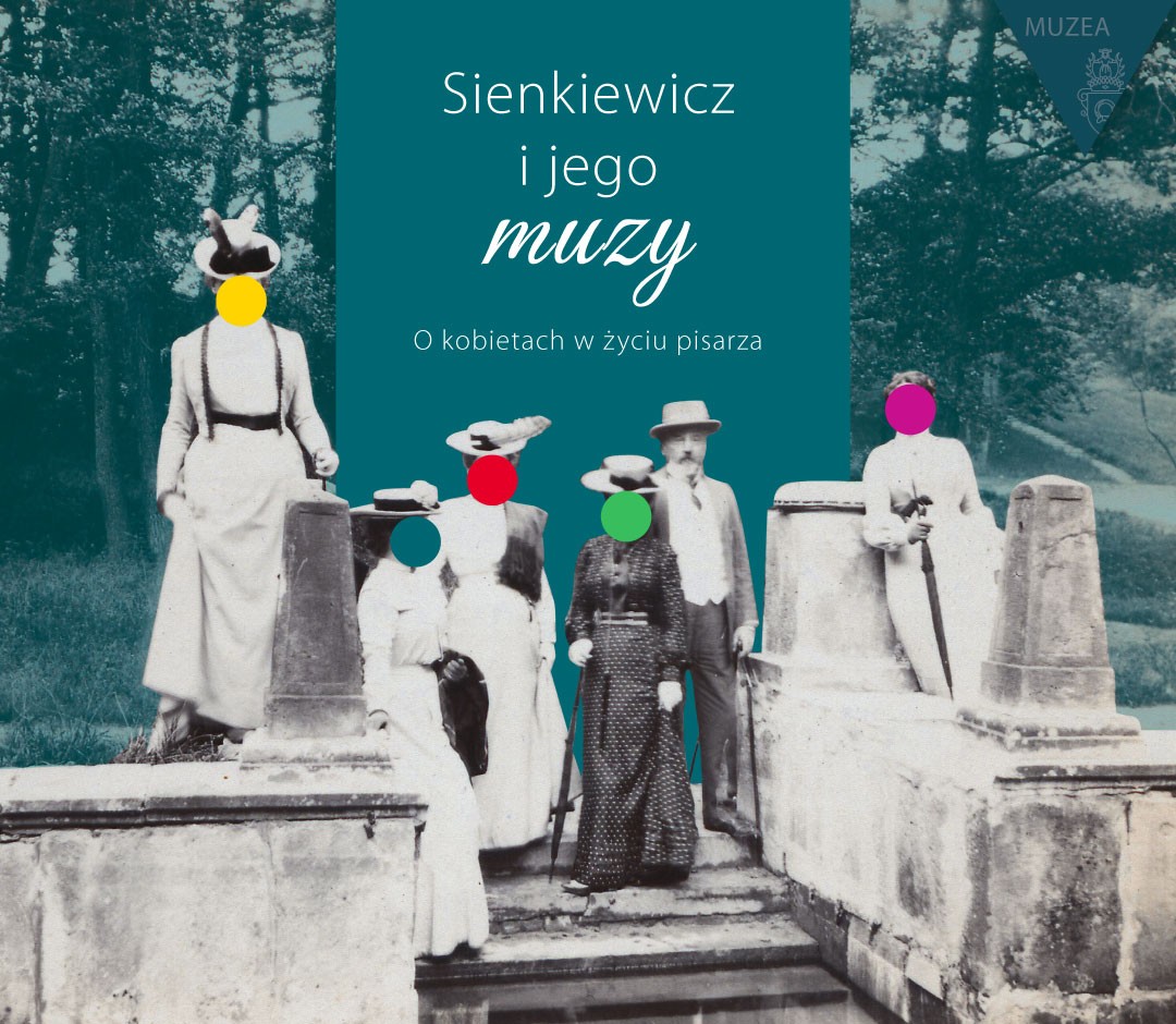 Grafika do wydarzenia przedstawia czarnobiałą fotografię na turkusowym tle. Na fotografii dziewiętnastowieczna rodzina na kamiennych schodach. Kobiety mają kolorowe kółka w miejscu twarzy.