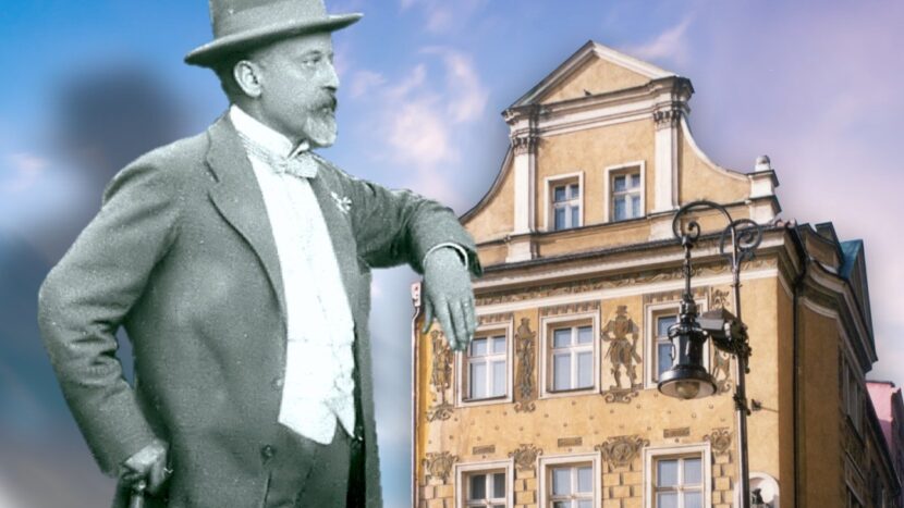 Obrazek do wydarzenia. Fotografia kamieniczki z muzeum Sienkiewicza w Poznaniu obok czarnobiała fotografia pisarza.