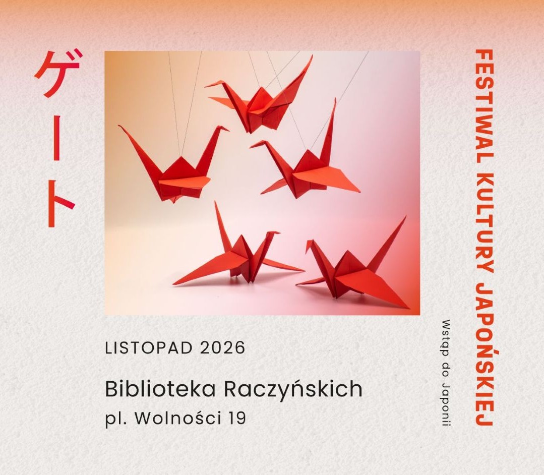 Obrazek do wydarzenia. Na bladym tle pięć czerwonych obiektów z origami przypominających ptaki i dinozaury